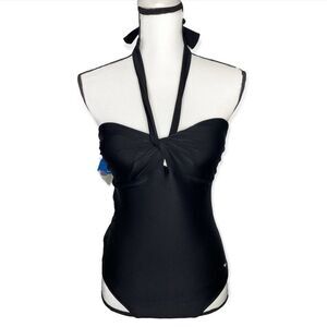 Chic Black Halter One-Piece Swimsuit